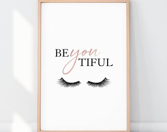 Girl Boss Printable Lashes, Be You Tiful Wall Art, Eyelashes Decor, Beautiful Girl Boss Office Wall Decor, Makeup Artist Print, Vanity Decor