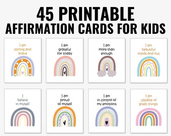 45 Printable Positive Affirmation Cards for Kids, Motivational Cards for Children, Kids Positivity Cards, Encouragement Cards for Kids