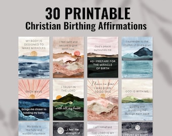 30 Afirmaciones de parto cristianas imprimibles, Tarjetas de afirmación de embarazo y nacimiento, Tarjetas de hipnoparto, Afirmaciones positivas de parto natural