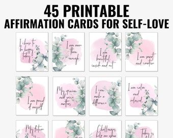 45 Positive Affirmation Card Deck, Vision Board Printables, Cards
