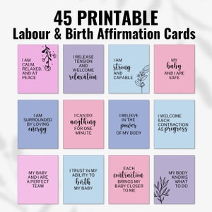 45 affirmations de naissance imprimables, cartes d'affirmations positives pour les femmes enceintes, accouchement naturel et expérience de l'accouchement, cartes botaniques doula