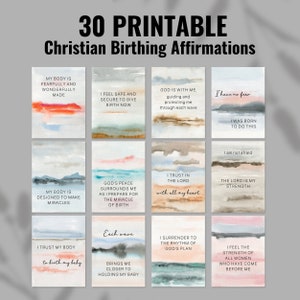 30 affirmations imprimables de naissance chrétienne, affirmations de grossesse et de naissance, cartes d'hypnose à la naissance, affirmations positives de l'accouchement naturel