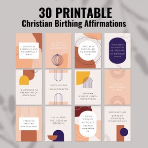 30 Afirmaciones de parto cristianas imprimibles, Tarjetas de afirmación de embarazo y nacimiento, Tarjetas de hipnoparto, Afirmaciones positivas de parto natural