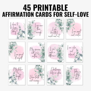 45 Positive Affirmation Card Deck, Vision Board Printables, Cards for Law of Attraction, Manifesting Kit, Self Care Printables, DIGITAL