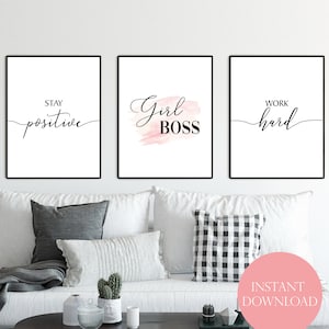 Girl Boss Printable Wall Art, Girl Boss Wall Decor, Boss Babe Wall Decor, 3 Piece Wall Art, Motivational Wall Art, Girl Office Wall Decor