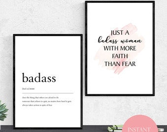 Girl Boss Printable Wall Art, Badass Definition Print, Boss Babe Wall Decor, Feminist Print, Feminist Poster, Girl Boss Office Decor