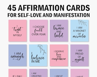 45 Positive Affirmation Kartendeck, Vision Board Ausdrucke, Karten für Gesetz der Anziehung, Manifestation Kit, Selbstpflege Ausdrucke, DIGITAL