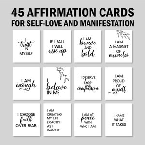 45 mazzo di carte di affermazione positiva, stampabili della scheda di visione, carte per la legge di attrazione, kit di manifestazione, stampabili per la cura di sé, DIGITALE