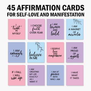 45 Positive Affirmation Card Deck, Vision Board Printables, Cards for Law of Attraction, Manifesting Kit, Self Care Printables, DIGITAL image 1