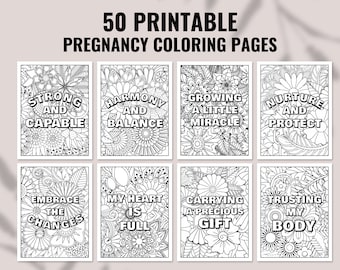 50 pages à colorier imprimables avec affirmation positive, affirmation positive à colorier pour femme enceinte, affirmations positives à la naissance, cartes à colorier en téléchargement numérique