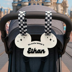 Personalized Disney Stroller Sign | Custom Name Stroller Tag | Disney Trip Stroller Accessory | Disney Vacation Essentials | Mickey Tag