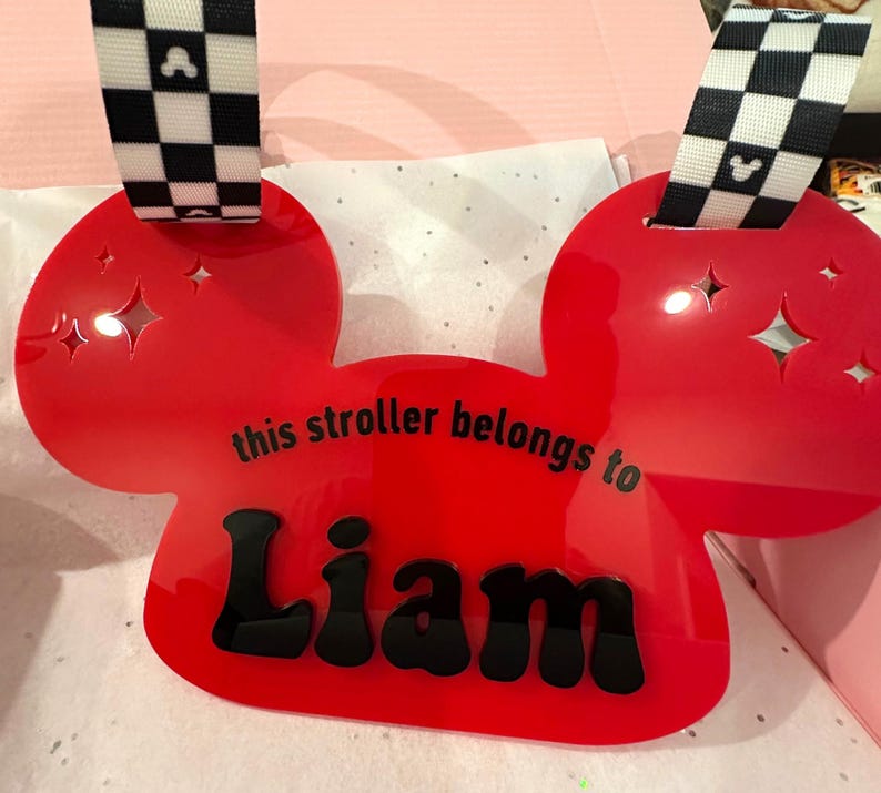 Personalized Disney Stroller Sign | Custom Name Stroller Tag | Disney Trip Stroller Accessory | Disney Vacation Essentials | Mickey Tag image 5