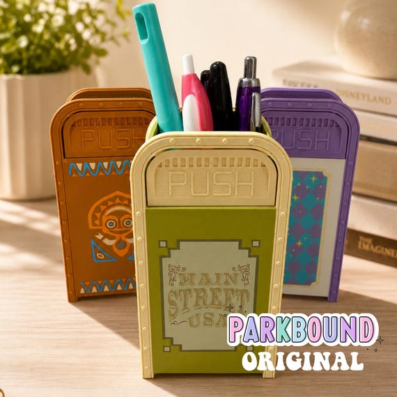 Park Inspired  Mini Trash Can Pen Holder | Disney Desk Organizer | Cute Pencil Holder | Office Desk Decor | Gift for Park Fans