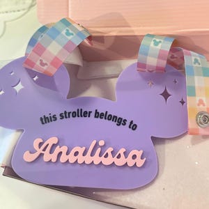 Personalized Disney Stroller Sign | Custom Name Stroller Tag | Disney Trip Stroller Accessory | Disney Vacation Essentials | Mickey Tag image 3