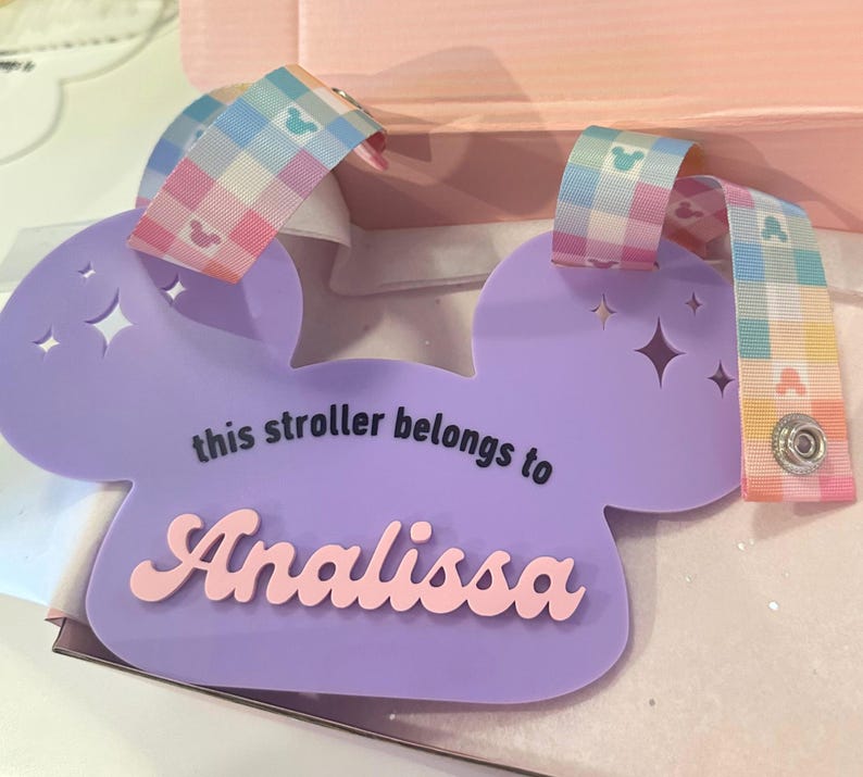 Personalized Disney Stroller Sign | Custom Name Stroller Tag | Disney Trip Stroller Accessory | Disney Vacation Essentials | Mickey Tag image 3
