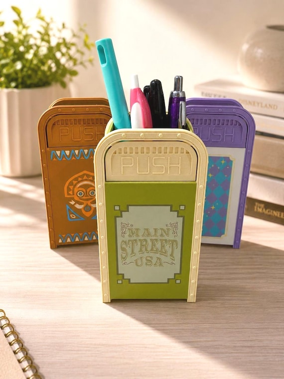 Park Inspired  Mini Trash Can Pen Holder | Disney Desk Organizer | Cute Pencil Holder | Office Desk Decor | Gift for Park Fans
