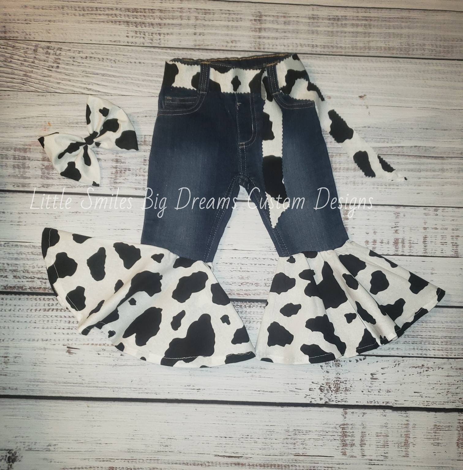 Cow Print Bell Bottom JeansCustom baby girl jeans Cow Print Etsy