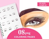 Adult coloring book, Adult coloring pages, Coloring therapy, Coloring cards, Hand painted, Eyes coloring book, Face coloring, Procreate PNG