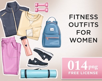 Fitness Clipart Bundle: Fashion Illustration, Planner Stickers (PNG Files)
