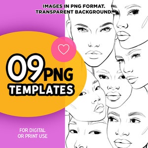 Face Template, Fashion Face Templates, Drawing Template For Artists, Sample Faces, Fashion Illustration Template, Cricut Png, Procreate Svg
