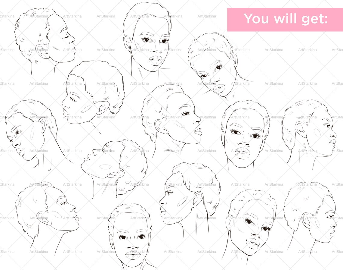 Black Girl Face Templates PNG Black Woman Portrait African - Etsy