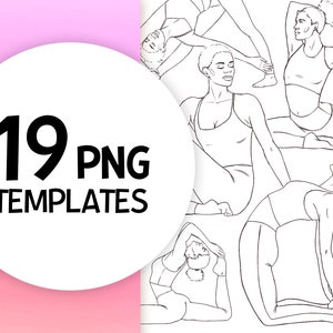 Yoga Poses PNG Templates: Fashion Design Croquis (19 Files)