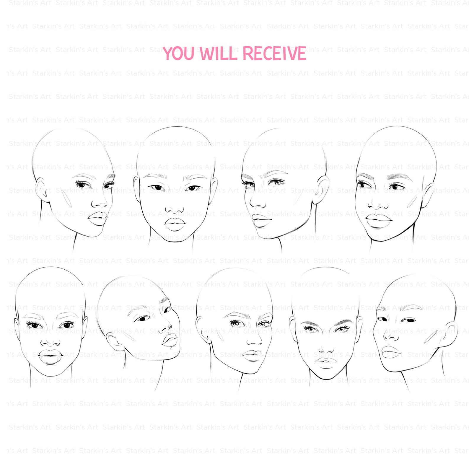 FEMALE FACES COLORING coloring Pages Coloring Books Face - Etsy