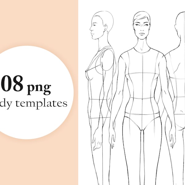 Fashion Design Template, Body Croquis Template Female, Fashion Figure Templates, Drawing Template for Clothing Designers, Sample Body Png