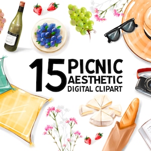 Picnic aesthetic clipart, Digital download, Printable clipart, Picnic PNG SVG, Picnic set clipart, Summer clipart, Instant download, Bakery
