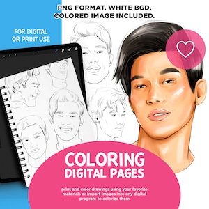 Asian Male Portrait Coloring Page: Fashion Illustration (PNG)