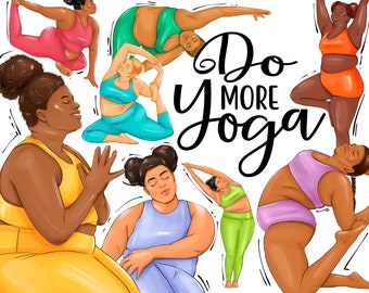 Black Women Yoga Clipart: Fitness PNG Stickers (Digital Download)