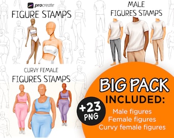 Procreate Figure Stamp Brushes: Fashion Illustration, Male & Female Body (23 Digital Stamps)