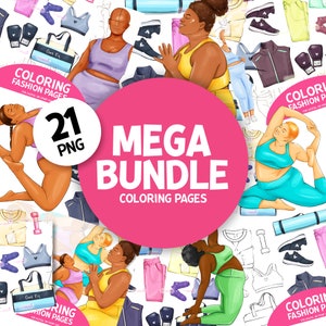 MEGA BUNDLE COLORING #coloring pages, yoga coloring, black girl coloring page, procreate coloring pages, printable adult coloring png