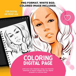 Fashion Girl Portrait Coloring Page: Printable Art (Digital PDF)