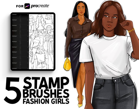 Procreate Stamp Brushes - Black Women Fashion Outfits 