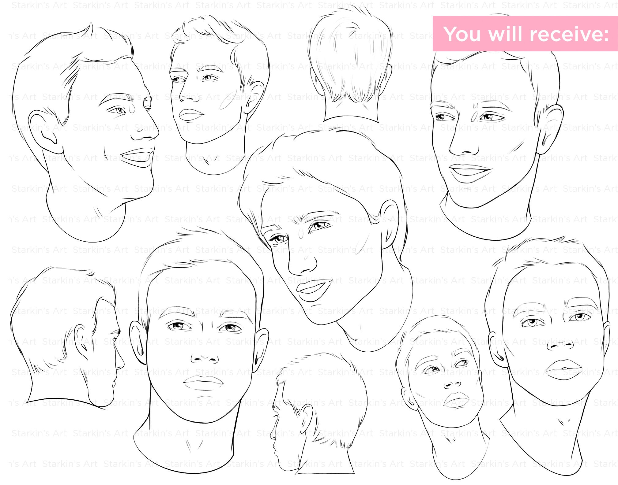 Male Face Templates PNG African American Men Asian Men Etsy