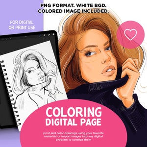 FACE COLORING PAGE #adult coloring page printable, fashion coloring book, digital coloring book, digital coloring fashion, procreate png