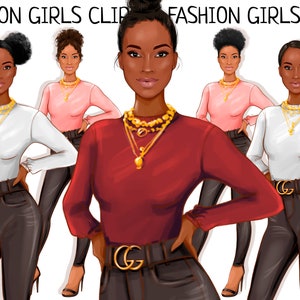 Mode Mädchen Clipart: schwarze Frau Planer Stickers (PNG)