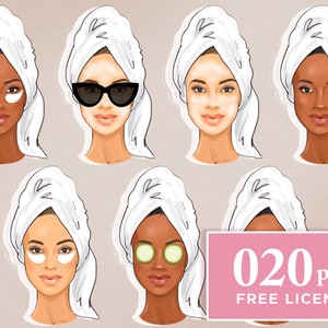 Spa day with a face mask clipart, Planner clipart, Fashion Girl Clipart, Fashion Face clipart, Digital stickers, Planner Stickers, Afro girl