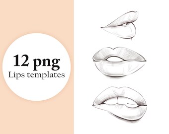 Lips Drawing Templates: Fashion Illustration PNG Stamps (12 Files)