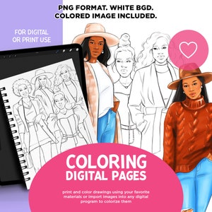 Black Fashion Coloring Pages: African American Women (PNG, Digital)