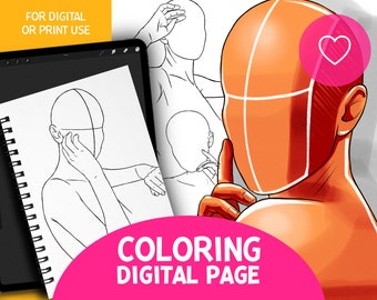 Digital Coloring Pages, Coloring Book Printable, Fashion Coloring Page, Procreate Coloring Book, Adult and Kids Coloring Png, Faces and Body