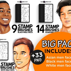 Procreate Stamps: Male Faces Brush Set (PNG)