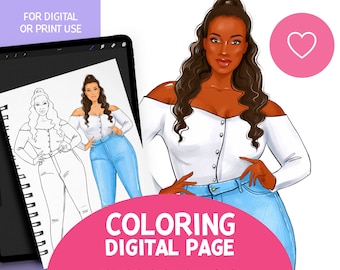 FASHION COLORING PAGE #coloring page, fashion illustration, adult coloring book, printable coloring book, kids coloring book for procreate