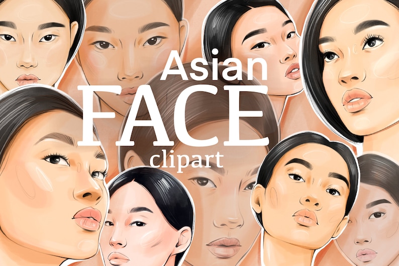 Asian Face Clipart, Asian Women Face, Face Clipart, Woman Clipart, Face Stamp, Procreate, Procreate Face, Fashion Girl Clipart, Svg, Png image 1