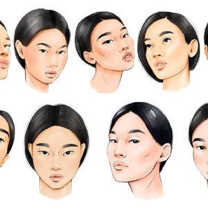 Asian Face Clipart, Asian Women Face, Face Clipart, Woman Clipart, Face Stamp, Procreate, Procreate Face, Fashion Girl Clipart, Svg, Png image 2