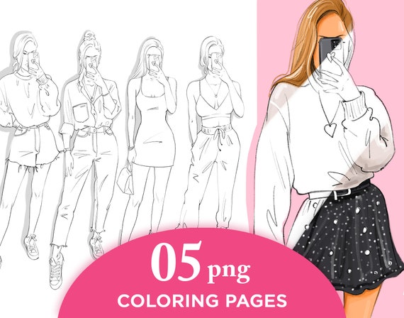 Download Adult Coloring Book Coloring Pages Fashion Illustration Etsy