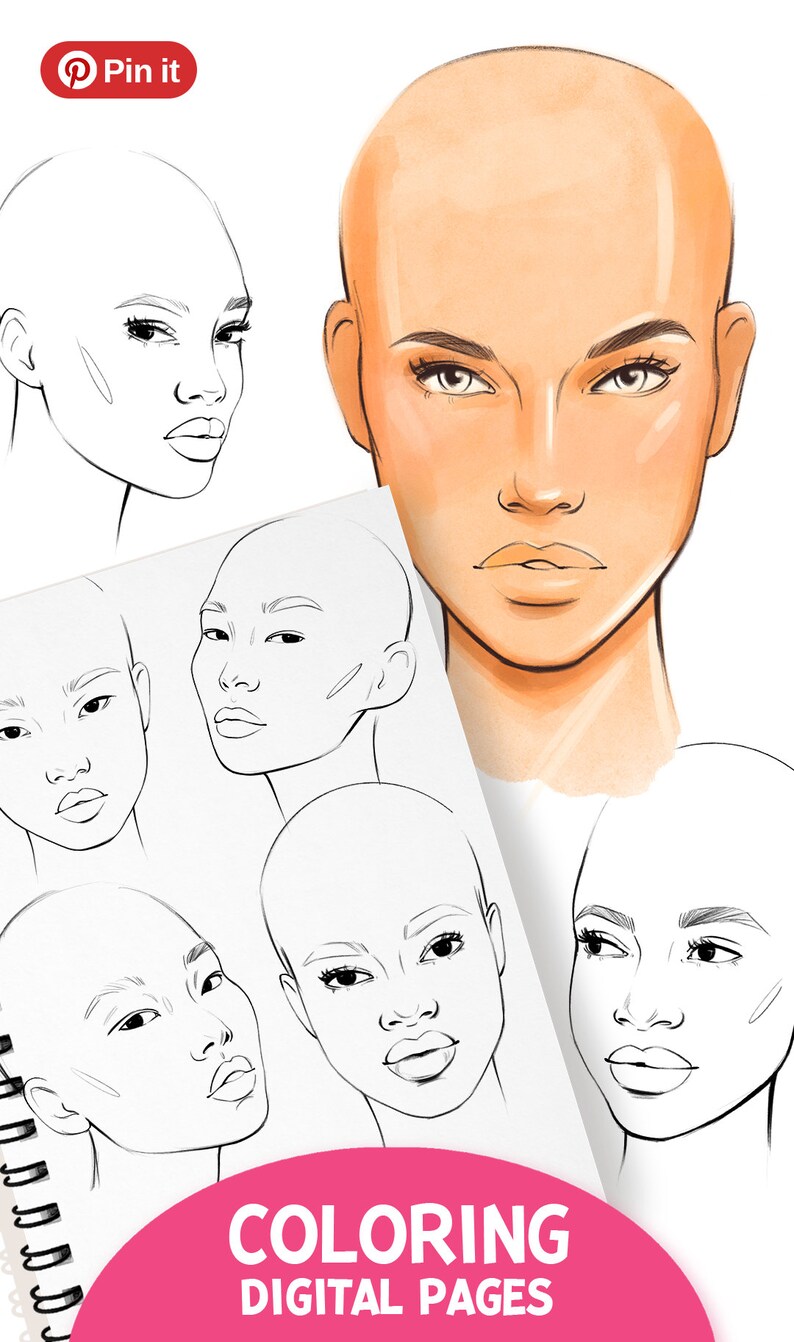 FEMALE FACES COLORING coloring Pages Coloring Books Face - Etsy