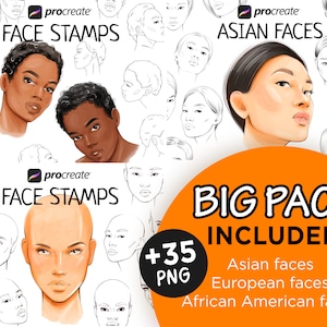 Procreate face stamps, Procreate stamps, Procreate face, Procreate face stamp, Procreate, Procreate face brushes, African American, Asian