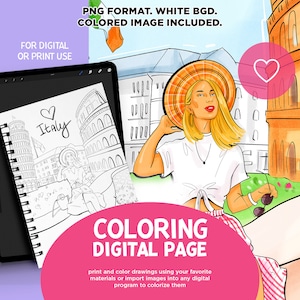 Italy Fashion Illustration Coloring Page (Digital Download)